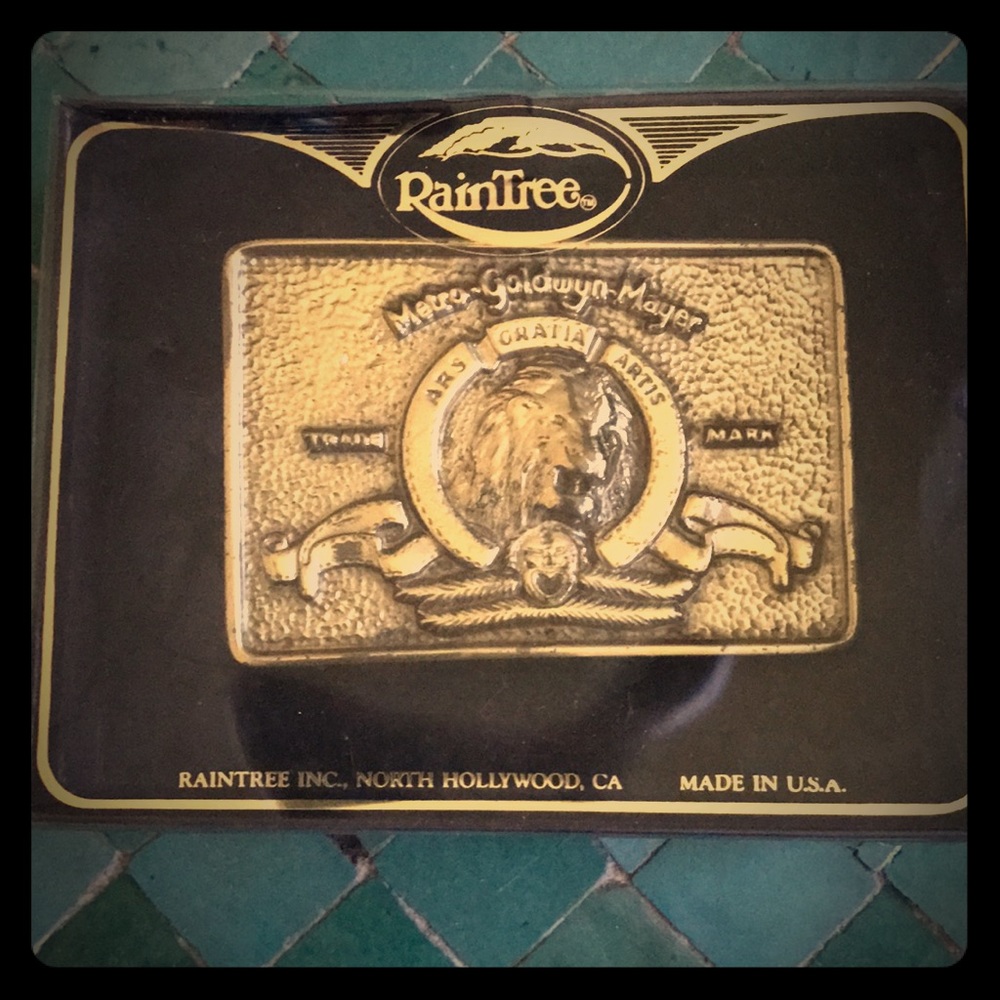 Metro Goldwyn Mayer solid brass belt buckle in box